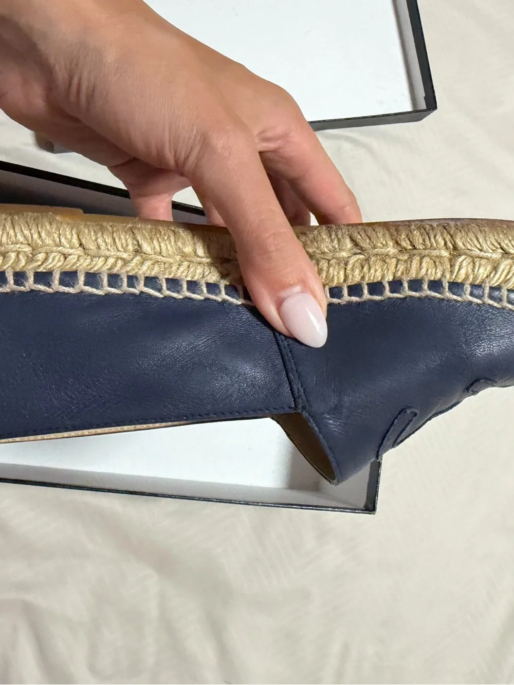 AUTHENTIC CHANEL Dark Navy Leather CC Espadrille Flats